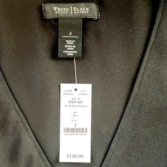 NWT | White House Black Market | Sleeveless Ruffle-Front Dress | Black | Size 2 - Picture 6 of 7